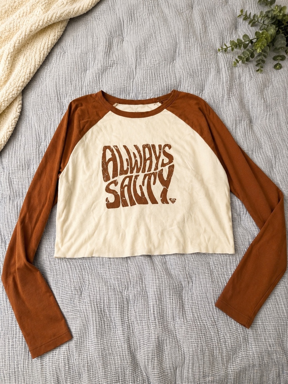 Roxy Cropped Raglan Long-Sleeve Tee - Cream & Rust